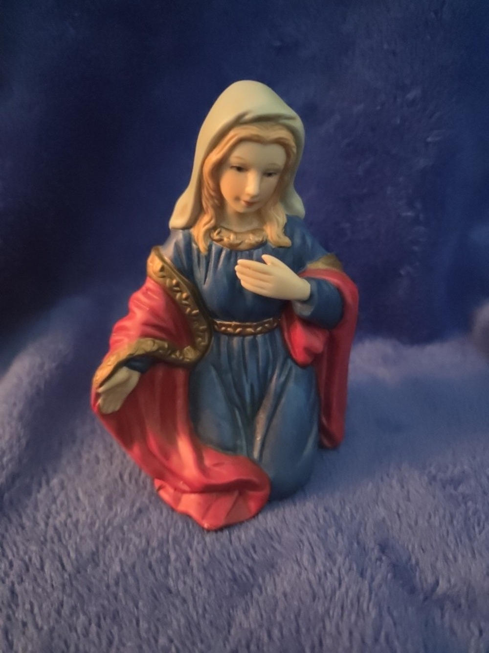 Religious Mary Figurine in Blue, Red and White - Decorative Holiday Accent